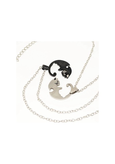 Yin-yang Cats Kedi İkili Sevgili Arkadaşlık Siyah Beyaz Unisex Ko Gümüş