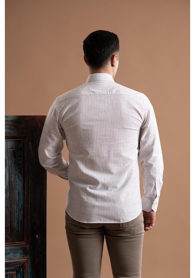 Evrytime Slimfit Yaka Düğmeli Çizgili Uzun Kol Yazlık Erkek Gömlek 001