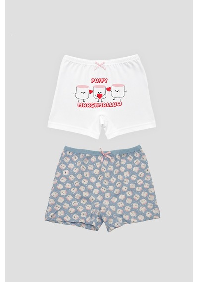 Defne Baby Kız Çocuk Desenli Premium Pamuklu Penye 2'li Boxer Şort Takımı Çok Renkli