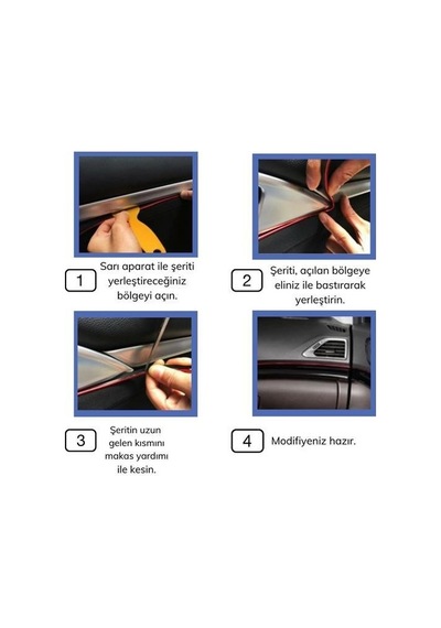 Büro Ev Ofis Arabası İçin Araç İçi 5mt Mavi Kauçuk Elastik Şerit Bandı Direksiyon Şeridi Bant