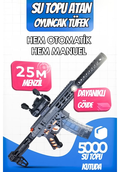 Mk6 Su Topu Atan Oyuncak Tüfek Gel Blaster 71 Cm Büyük Boy Hem Otomatik Hem Manuel Gri