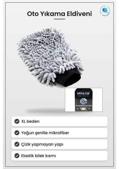 Oto Yıkama Eldiveni Makarna Xl Mikrofiber Şenille Gri Çizik Yapma