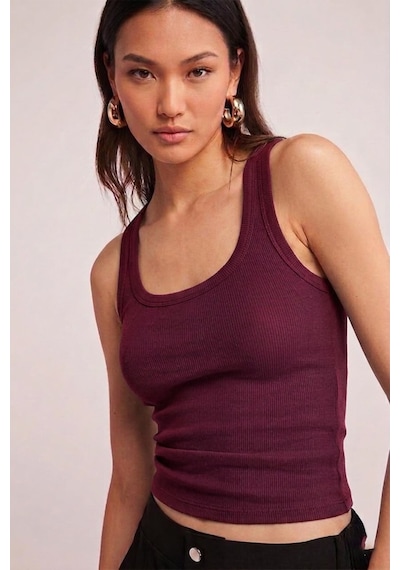 Fit Women Pamuklu Kadın Fitilli Görünümlü Kalın Askılı Basic Atlet 4624-bordo