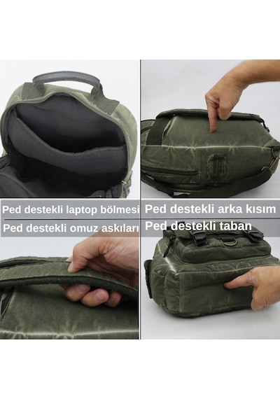 Celsus 4013 Vintage Kanvas Sırt Çantası, 15,6 İnç Laptop Bölmeli, Çok Cepli Seyahat Ve Günlük Kullanım Çantası Haki
