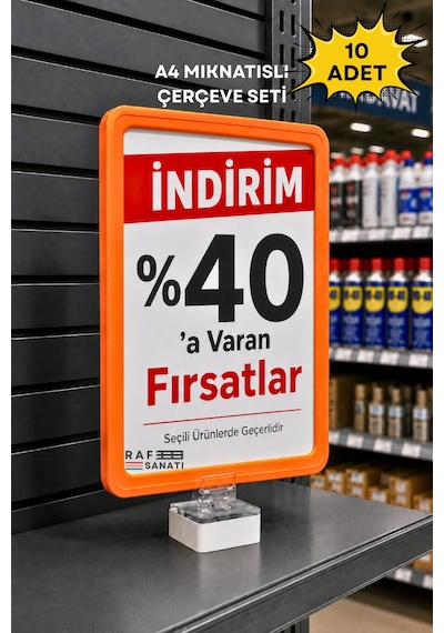 10 Adet - A4 Güçlü Mıknatıs Tutuculu Fiyatlık Etiketlik Dikey Yatay Ve Bilgilendirme Çerçevesi Turuncu 1