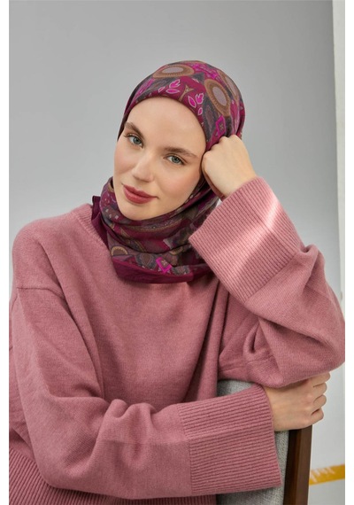 Silk Home Viskon Velora Eşarp Vişne Çürüğü Desenli Tok Duruşlu Dört Mevsim 90x90 Çok Renkli