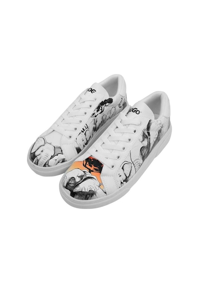 Kadın Vegan Deri Beyaz Sneakers - Sunset Animals Tasarım Çok Renkli