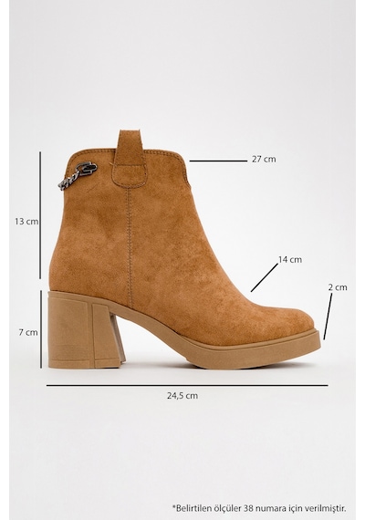 Luvishoes Luvi Shoes Mier Taba Süet Zincir Detaylı Kadın Kalın Topuklu Bot Taba Süet