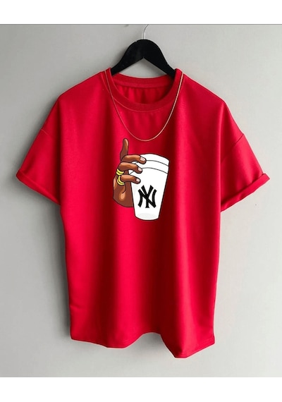 Startmore Erkek Oversize Baskılı Pamuklu Bisiklet Yaka Kısa Kollu T-shirt Garalio Kirmizi
