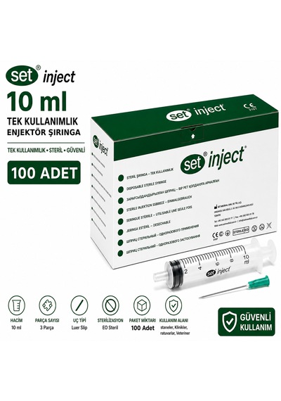 Set İnject Tıpset 10ml 3 Parça Yeşil Uçlu Enjektör-100 Adet