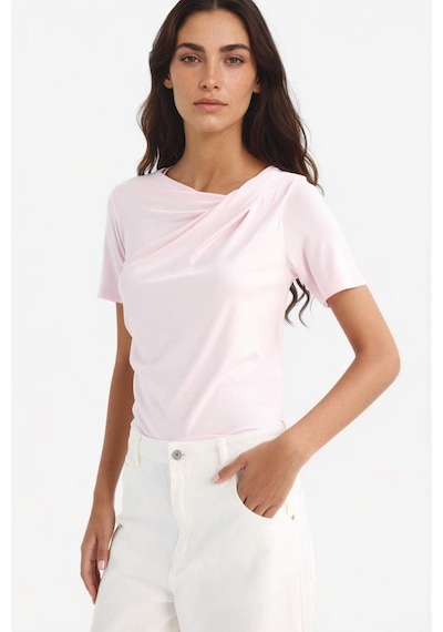 Defacto Slim Fit Dar Kesim Kayık Yaka Kısa Kollu Tişört F8008ax25aupn648 Pembe