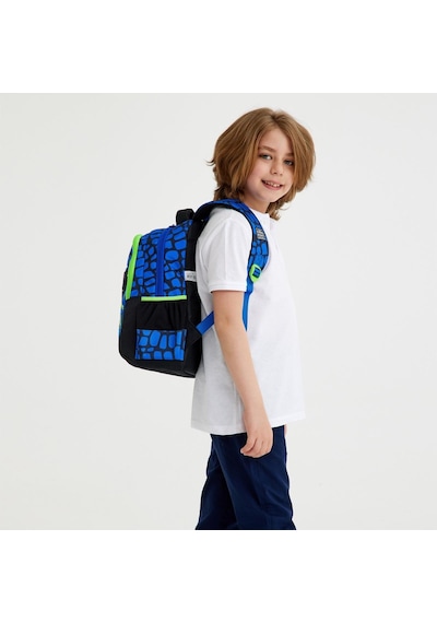 Coral High Kids Siyah Saks Ejderha Desenli Üç Bölmeli Okul Sırt Çantası 23485