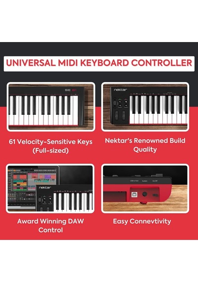 Se61 Usb Mıdı Controller Klavye, Nektar Daw Entegrasyonlu, Siyah, 61 Tuş