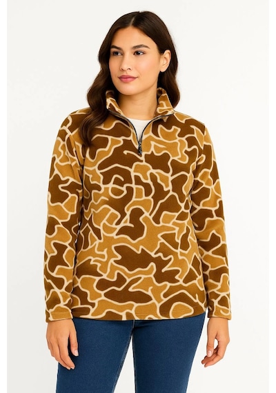 Primemagazam Kadın Yarım Fermuarlı Desenli Polar Sweatshirt Oversize Rahat Kalıp - Kahverengi Çeşitli Primemagazam Kadın Yarım Fermuarlı Desenli Polar Sweatshirt Oversize Rahat Kalıp - Kahverengi Çeşitli