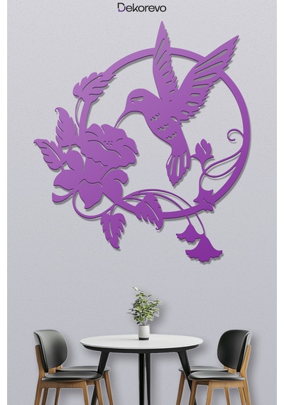 Bahar Neşesi: Kanat Çırpan Sinek Kuşu Metal Duvar Tablosu - Metal Duvar Sanatı - Mor - 65 X 75 Cm