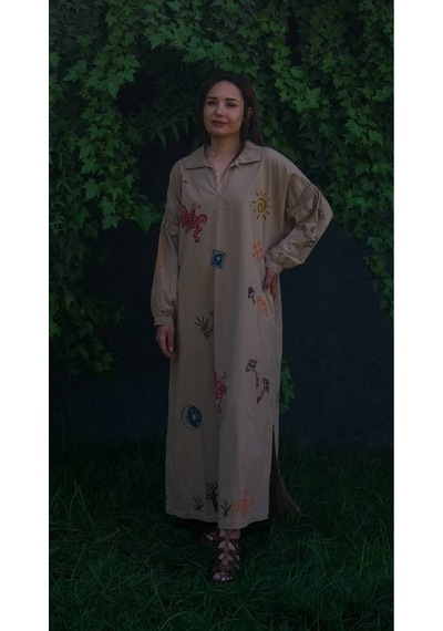 Saf Pamuk El Baskılı Elbise - Doğal Zarafetin İncelikli Yansıması -ücretsi Kargo Fırsatı Kahve Saf Pamuk El Baskılı Elbise - Doğal Zarafetin İncelikli Yansıması -ücretsi Kargo Fırsatı Kahve