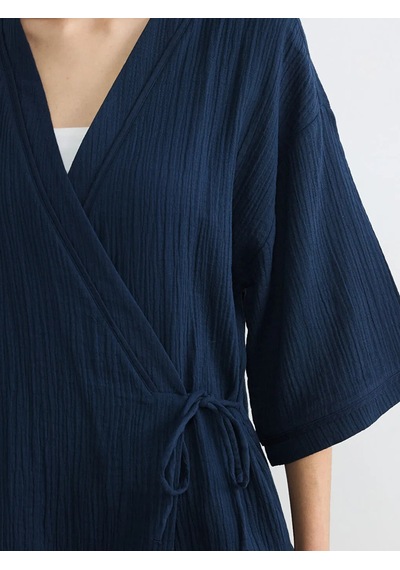Lc Waikiki Lacivert Kruvaze Yaka Dokulu Kadın Kimono
