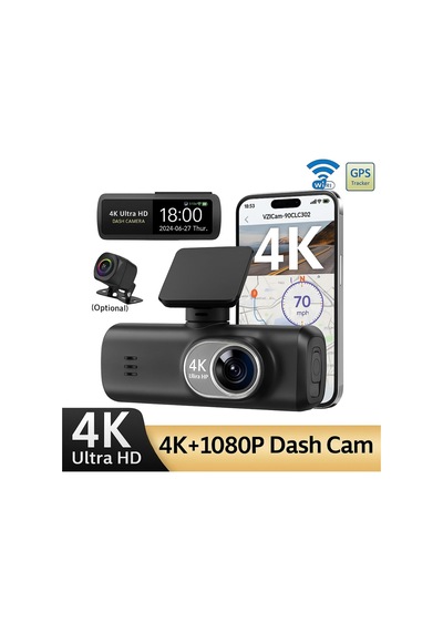 Dash Cam Araç Kamerası Ön Arka Kayıt, Gps Takip, Wifi Bağlantı, 3840x2160p 4k Ultra Hd