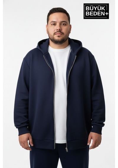 Süperlife Erkek Büyük Beden Fermuarlı Kapüşonlu İnce Sweatshirt Hırka - Rahat Kalıp Spr26bhr960 Siyah