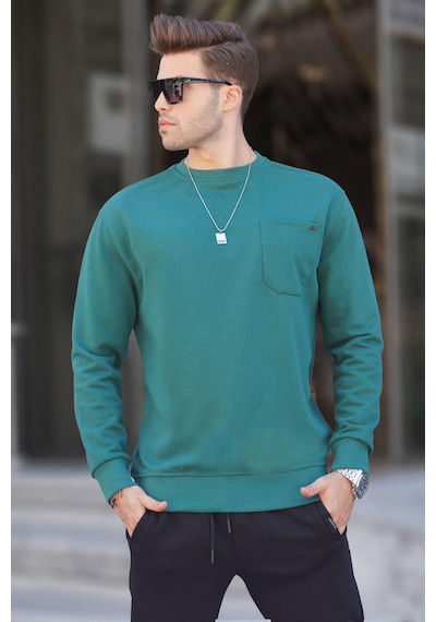 Madmext Koyu Yeşil Regular Fit Basic Sweatshirt 6136-koyu Yeşil Koyu Yeşil