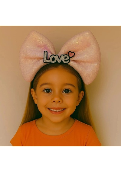 Led Işıklı Love Yazılı Pembe Fiyonk Taç Kostüm Tacı Parti Detayı Kutlama Eşyası +3