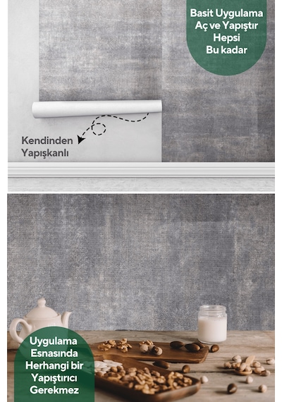 Technosmart 60cm 300cm Kendinden Yapışkanlı Dokulu Çimento Görünümlü Duvar Kağıdı Dolap Masa Kaplama I