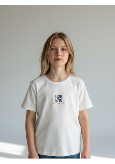 Zekids Kız Çocuk Pamuklu Baskılı T-shirt-16762 Ekru
