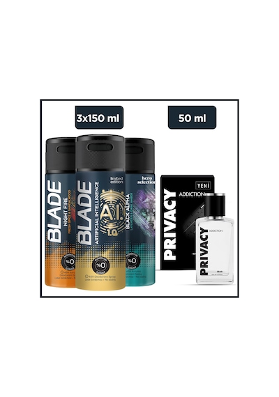 Privacy Addiction Men Edt 50 Ml & Blade Black Alpha , Star Night, Artificial Intelligence 1.0 3x150 Ml Ferah