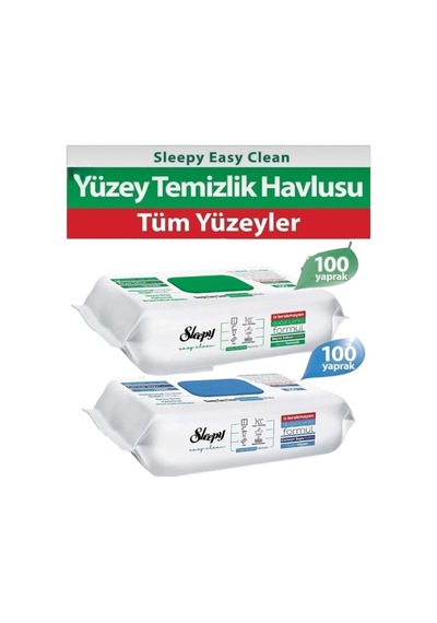 Sleepy Easy Clean Beyaz Sabunlu 100'lü + Çamaşır Suyu Katkılı Temizlik Havlusu 100'lü Tekli