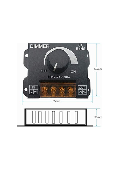 Dimmer Dc 12v-24v 30a Led Işık Bandı Regülatörü Led Şeritler İçin Işık Kontrolü Siyah Karartma Cihaz