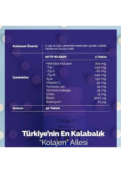Collagen Forte Platinum 5 Tip Kolajen Vitamin ve Mineral İçeren Takviye Gıda 500 MG 90 Tablet