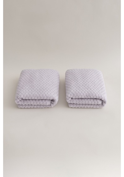 Ivory Lila Kabartma Dokulu Mikro Fiber %100 Pamuk 2li El Yüz Havl Lila