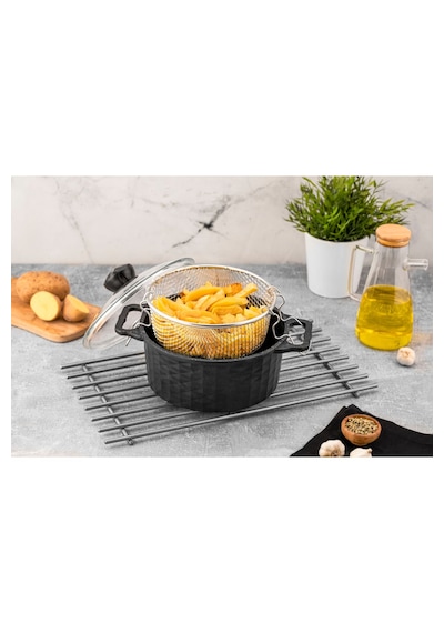 Granit Döküm Kızartma Tenceresi 24 Cm. Siyah
