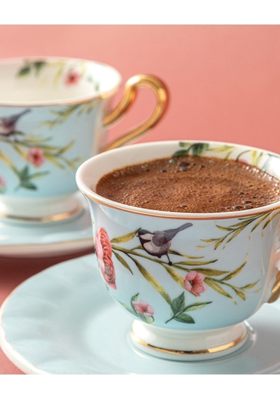 English Home Vanilla New Bone China 4 Parça 2 Kişilik Kahve Fincan Takımı Açık Mavi Açık Mavi