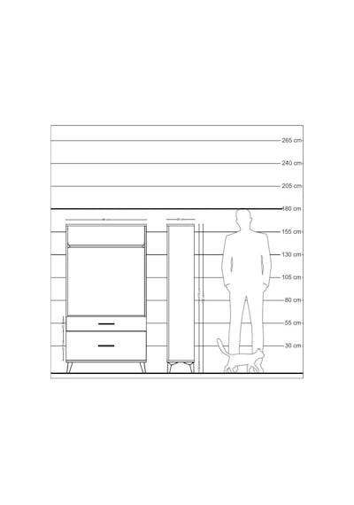 Arges Dolap Tek Raflı 2 Çekmeceli Tek Askılı 88x30x163 Antrasit-çam Antrasit