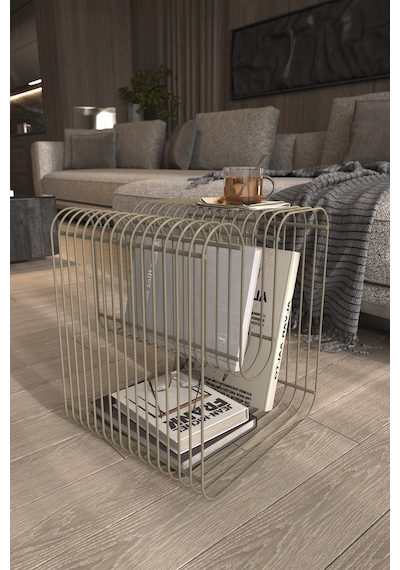 Bonj19 Tel Metal Plaklık Modern Paslanmaz Yan Sehpa, Dekoratif Metal Sehpa Bonj