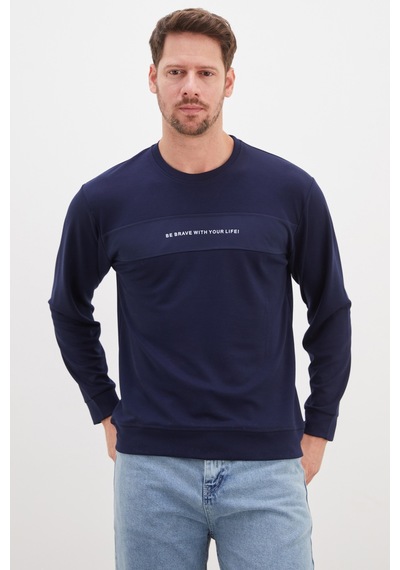 Fullamoda Yazı Baskılı Bisiklet Yaka Modal Sweatshirt Lacivert
