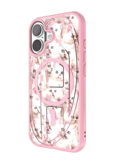 Diesel Apple iPhone 17 Uyumlu Magsafe Destekli Oval D Kedi Desenli Kılıf - Pembe