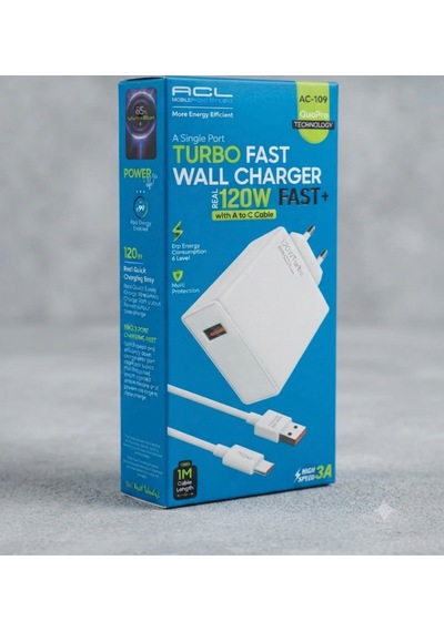 Acl Ac-109 120w Turbo Fast Hızlı Şarj Aleti Ve Usb-a To Type-c Kablo Seti Quopro Technology 120 W