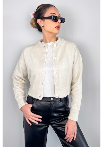 Ritnice Kadın Tilia Crop Krem Yumuşak Dokulu Hırka Krem
