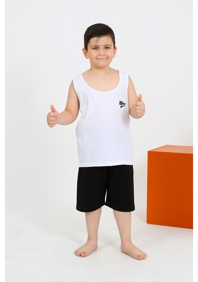 Akbeniz Erkek Çocuk Sıfır Kol Şortlu Beyaz Penye Pijama Takımı 20434
