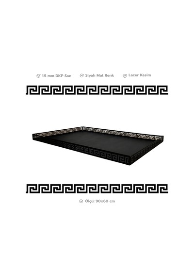 Metal Şömine & Soba Altlığı Siyah Antik Desenli Dekoratif Zemin Koruyucu 90x60 Cm - 821895768