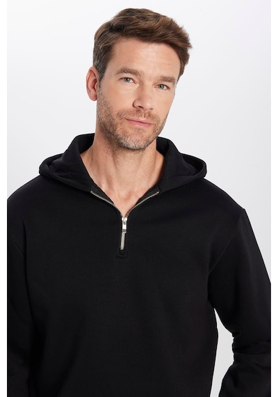 Tudors Unisex Relax Fit Rahat Kesim Pamuklu İçi Polarlı Yarım Fermuarlı Siyah Kapüşonlu Sweatshirt-32459 Siyah Tudors Unisex Relax Fit Rahat Kesim Pamuklu İçi Polarlı Yarım Fermuarlı Siyah Kapüşonlu Sweatshirt-32459 Siyah