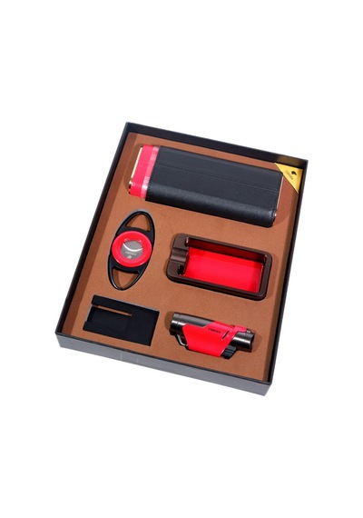 Cohiba Çakmak Kesici Küllük Kılıf Sehpa Beşli Kırmızı - Siyah Puro Seti - Tr9095