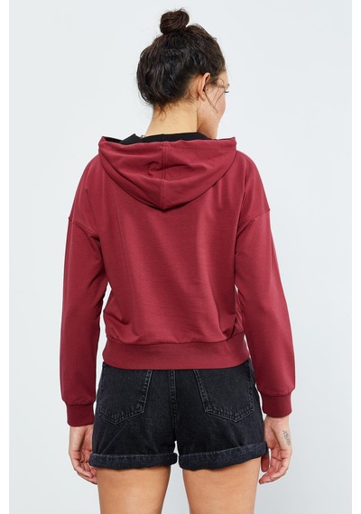 Tommy Life Bordo Uzun Kol Rahat Form Kapüşonlu Kadın Sweatshirt - 97115 Bordo