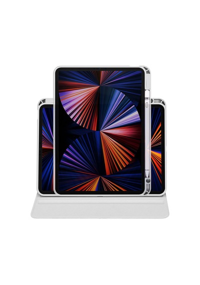 İpad Air 10.9 2022 5.nesil A2588-a2589-a2591 Uyumlu Kalem Bölmeli Dönebilen Standlı Termik Tablet Kılıfı - Gri - T25983
