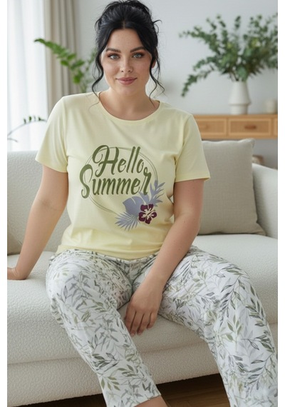 Siyah İnci Desenli Pamuklu Büyük Beden Battal Boy Örme Pijama Takım 26113845 Sarı Siyah İnci Desenli Pamuklu Büyük Beden Battal Boy Örme Pijama Takım 26113845 Sarı