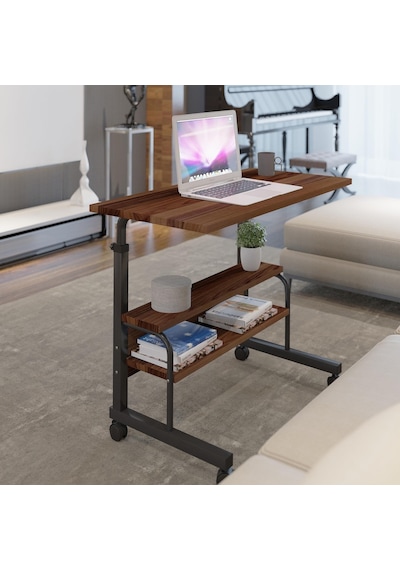 Dehalimited 80X40 Yükseklik Ayarlı Raflı Kilitli Tekerlekli Taşınabilir Lapto Ceviz