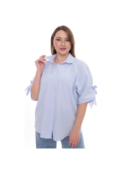 Lady Majestic Büyük Beden Kadın Pamuklu Gömlek Rahat Kesim, Düğmeli, Volan Kol Detaylı Mavi Lady Majestic Büyük Beden Kadın Pamuklu Gömlek Rahat Kesim, Düğmeli, Volan Kol Detaylı Mavi