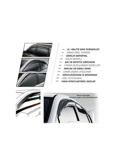 Renault Clio 4 2016 2017 2018 2019 Uyumlu Chrome Style Metal Kromlu Cam Rüzgarlığı 4 Parça Sunplex